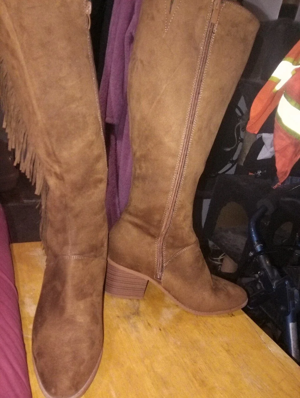 Women's Tall Fringe Suede Boots - Brown